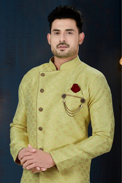 Green Colour Jacquard Party Wear Dhoti Sherwani SH1040211 A