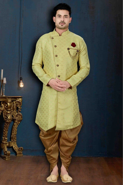 Green Colour Jacquard Party Wear Dhoti Sherwani SH1040211