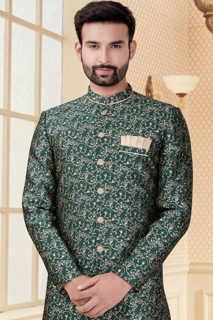 Green Colour Jacquard Sherwani SH1040254 A