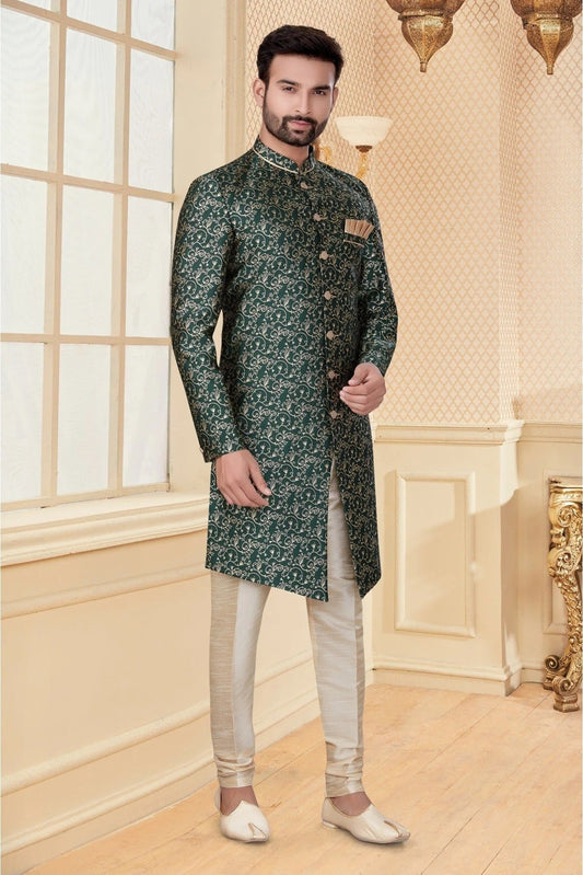Green Colour Jacquard Sherwani SH1040254