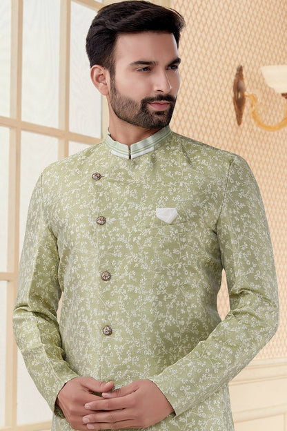 Green Colour Jacquard Sherwani SH1040263 A