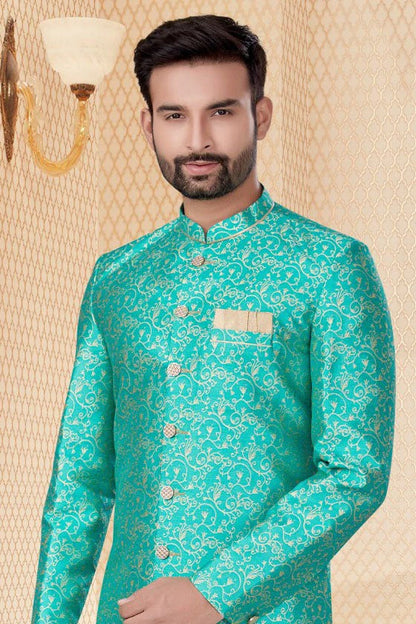 Green Colour Jacquard Sherwani SH1040268 A