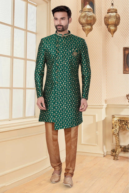 Green Colour Jacquard Sherwani SH1040276