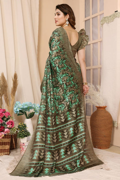 Green Colour Khadi Printed Saree SD1180095 A