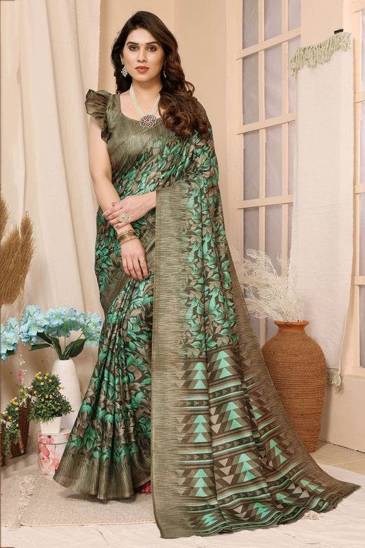 Green Colour Khadi Printed Saree SD1180095