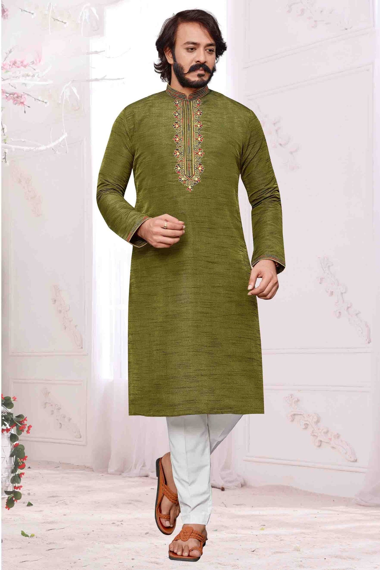 Green Colour Kurta Pajama In Art Silk KP1210098