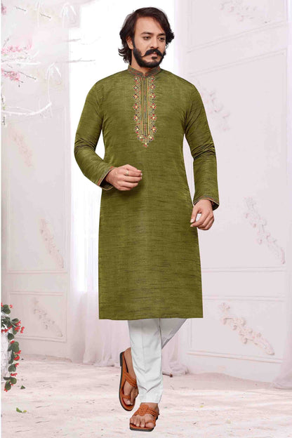 Green Colour Kurta Pajama In Art Silk KP1210098
