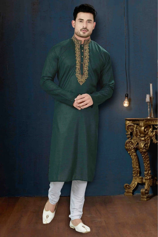 Green Colour Kurta Pajama In Cotton Fabric KP1040059