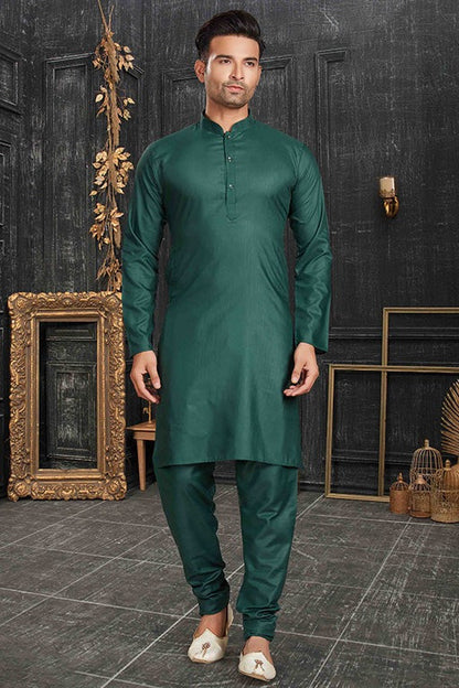 Green Colour Kurta Pajama In Cotton KP1210166