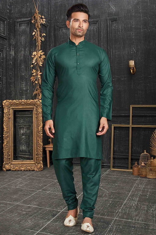 Green Colour Kurta Pajama In Cotton KP1210166
