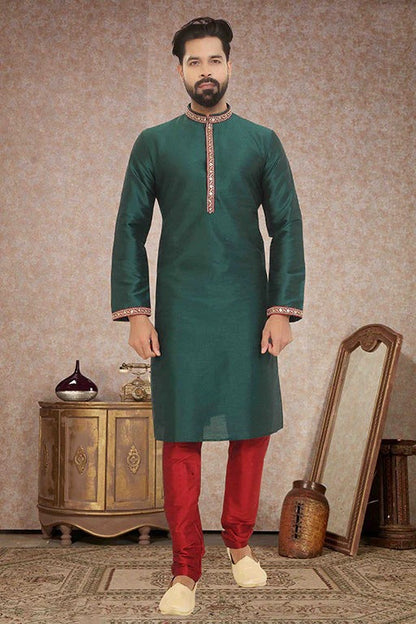 Green Colour Kurta Pajama In Dupion Silk KP1210140