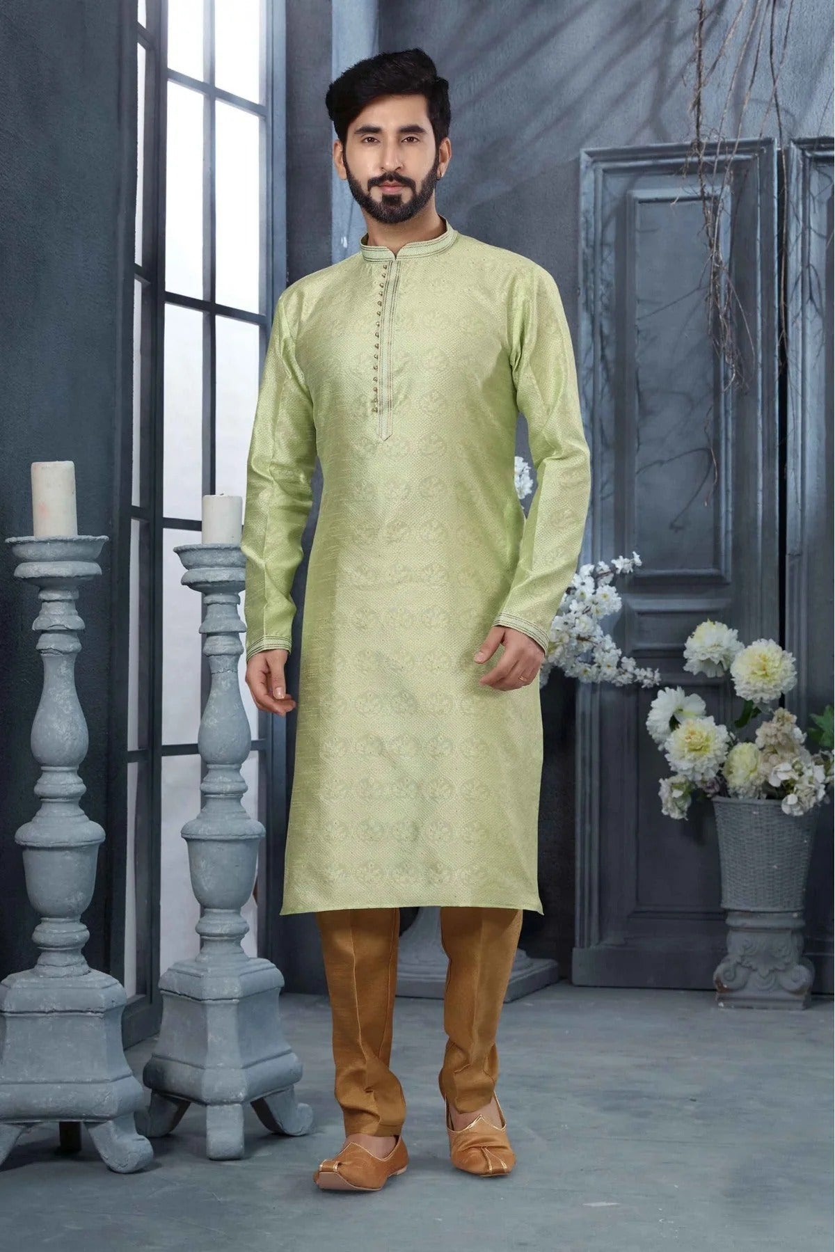 Green Colour Kurta Pajama In Jacquard Fabric KP1040126