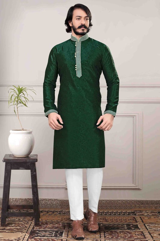 Green Colour Kurta Pajama In Jacquard Silk KP1210027