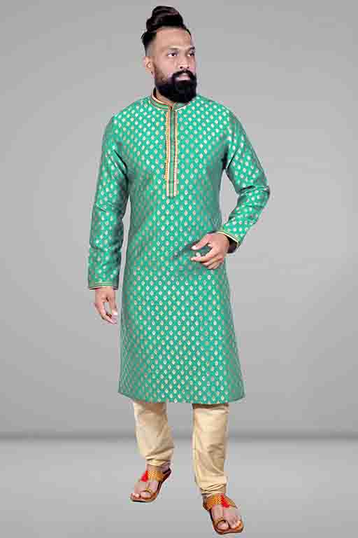 Green Colour Kurta Pajama In Jacquard Silk KP1210038