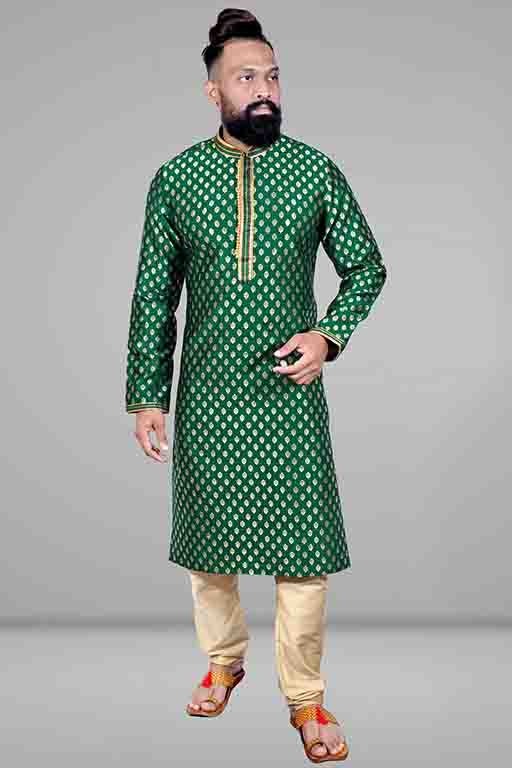 Green Colour Kurta Pajama In Jacquard Silk KP1210045