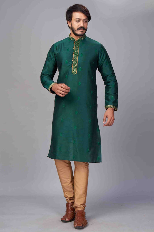 Green Colour Kurta Pajama In Jacquard Silk KP1210058