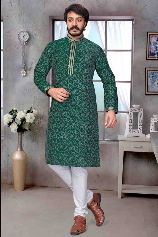 Green Colour Kurta Pajama In Jacquard Silk KP1210075