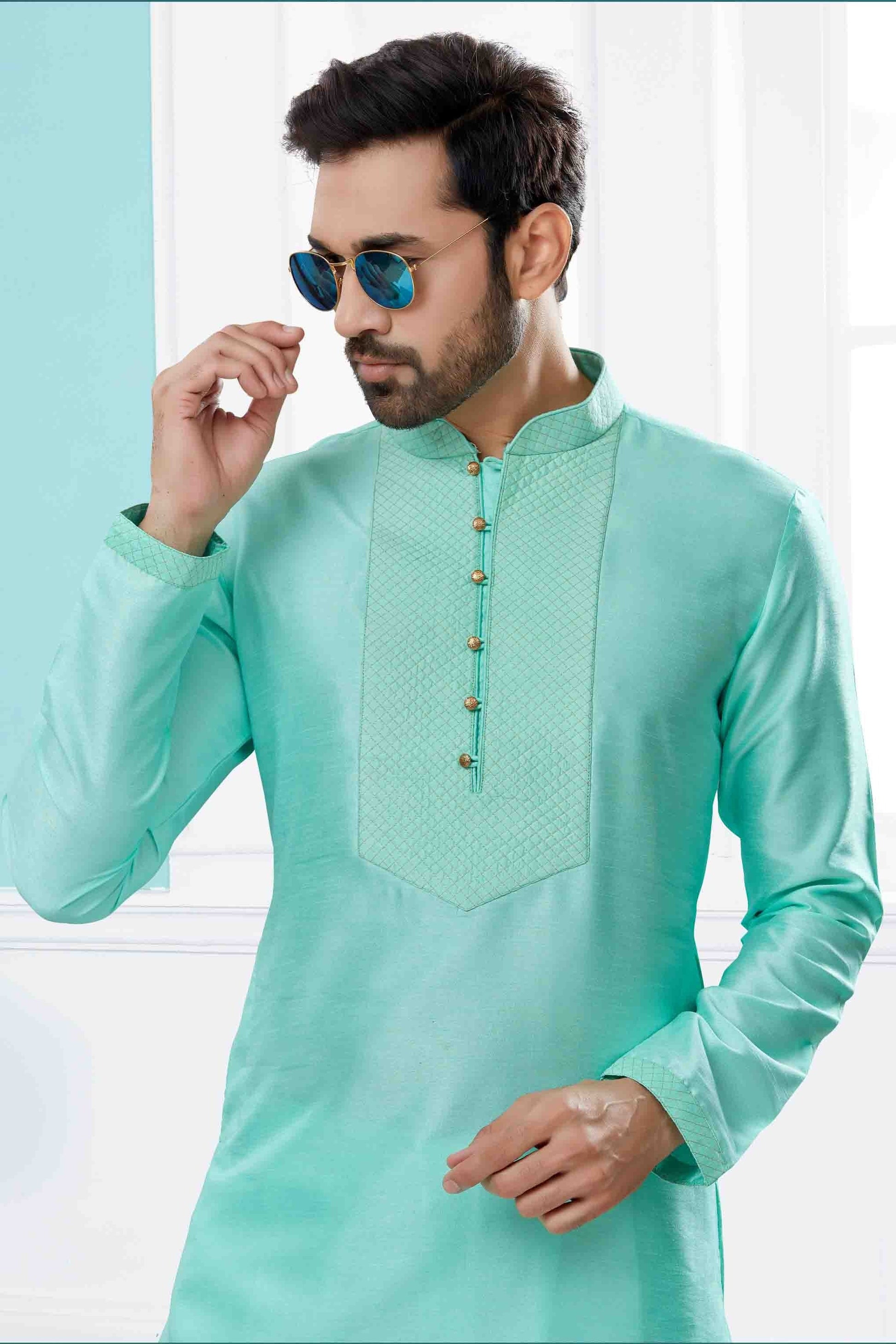 Green Colour Kurta Pajama In Silk Dupion Fabric SH1040483 A