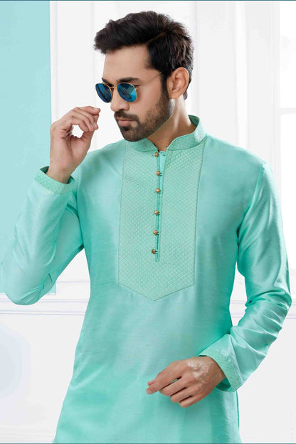 Green Colour Kurta Pajama In Silk Dupion Fabric SH1040483 A
