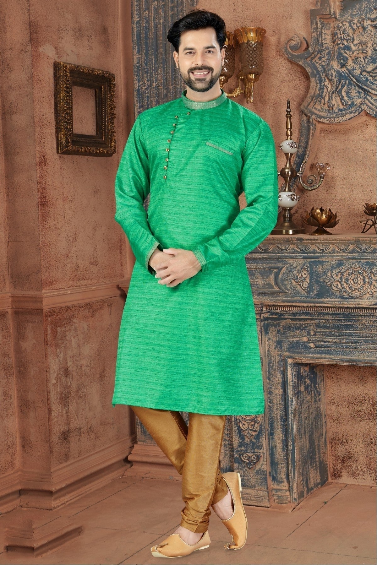Green Colour Kurta Pajama In Silk Fabric KP1040083