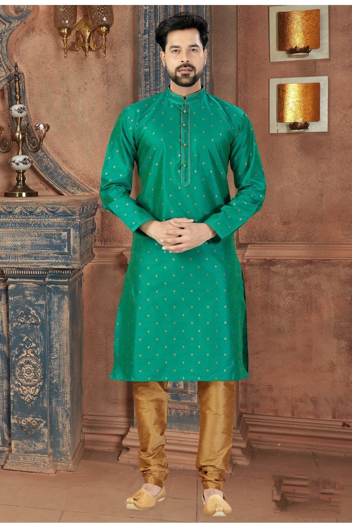 Green Colour Kurta Pajama In Silk Fabric KP1040089
