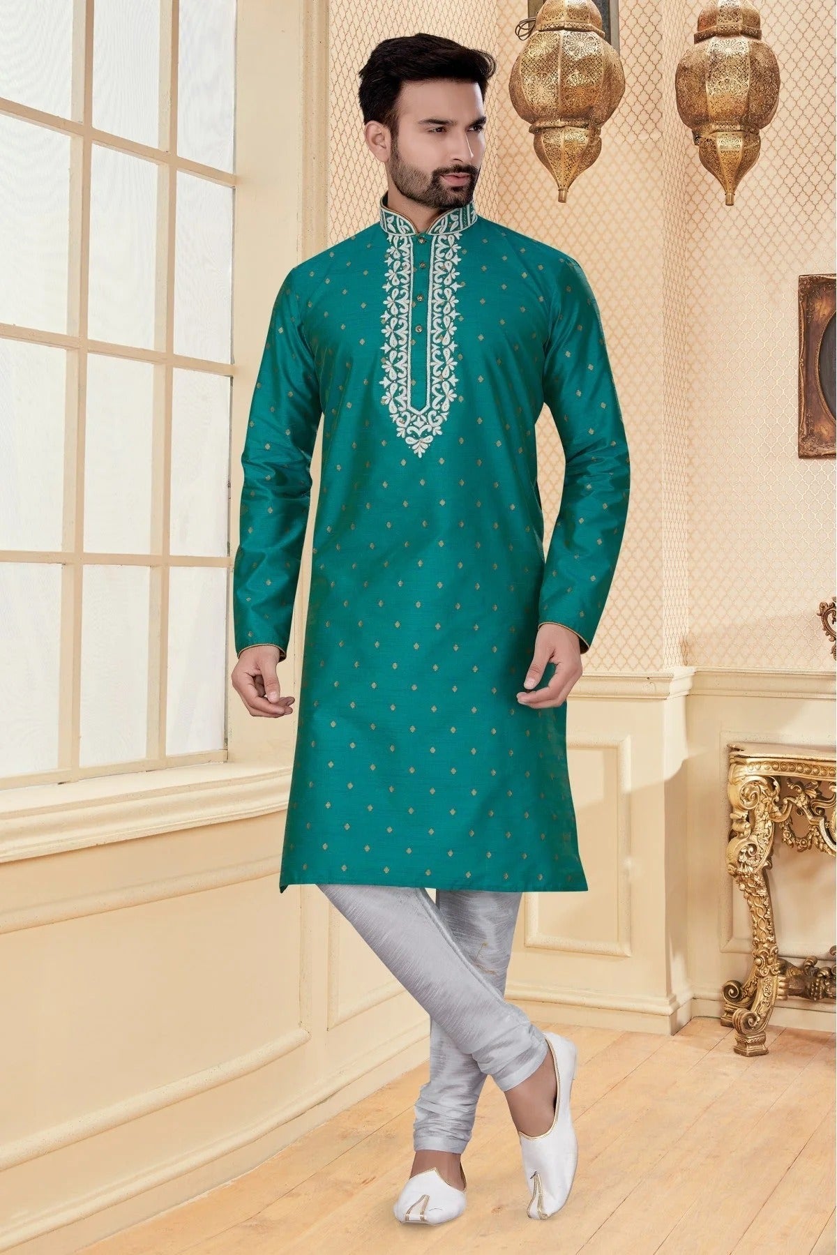 Green Colour Kurta Pajama In Silk Fabric KP1040104