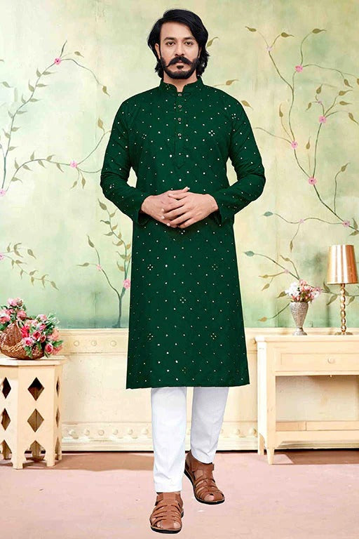 Green Colour Kurta Pajama In Silk KP1210231
