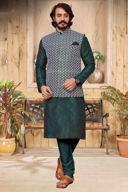 Green Colour Kurta Pajama With Jacket In Art Silk KP1210289