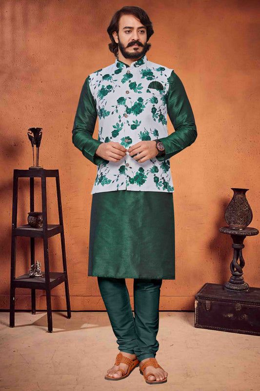 Green Colour Kurta Pajama With Jacket In Art Silk KP1210320