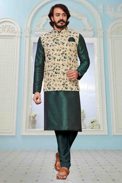 Green Colour Kurta Pajama With Jacket In Art Silk KP1210321