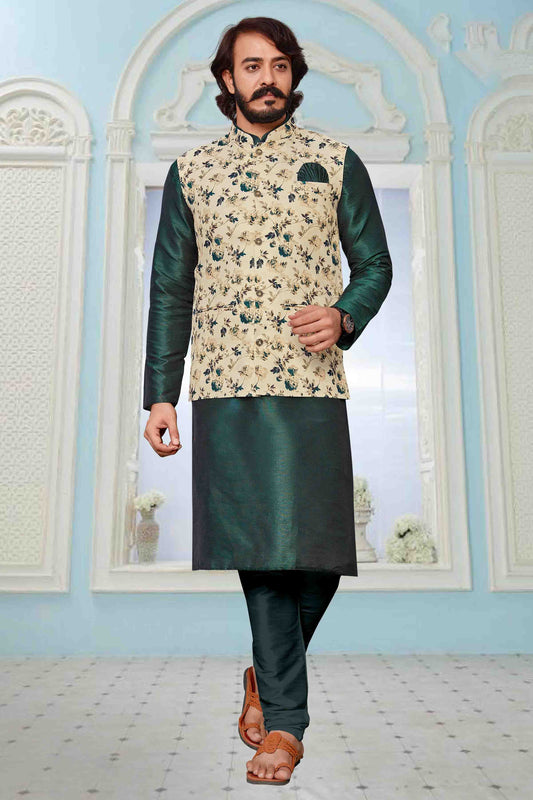 Green Colour Kurta Pajama With Jacket In Art Silk KP1210321