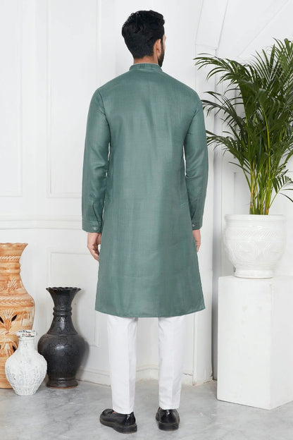 Green Colour Linen Cotton Pintex Work Kurta Pajama KP1230133 B
