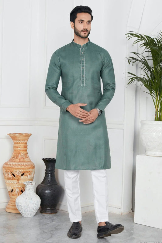 Green Colour Linen Cotton Pintex Work Kurta Pajama KP1230133