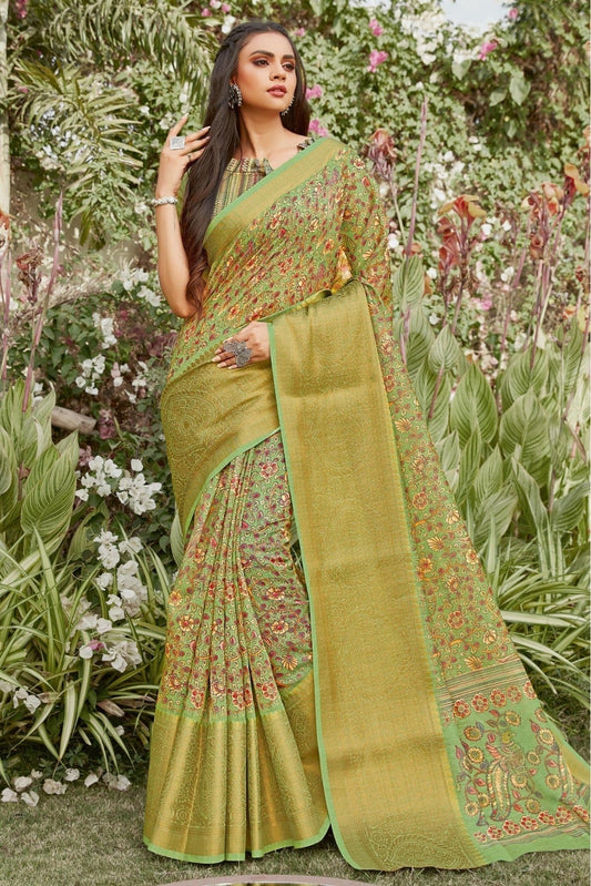 Green Colour Linen Printed Saree SD1100895