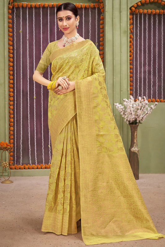Green Colour Linen Traditional Saree In Woven Work SD1101223