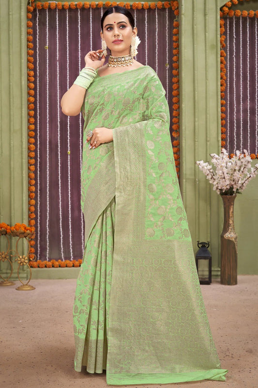 Green Colour Linen Traditional Saree In Woven Work SD1101224