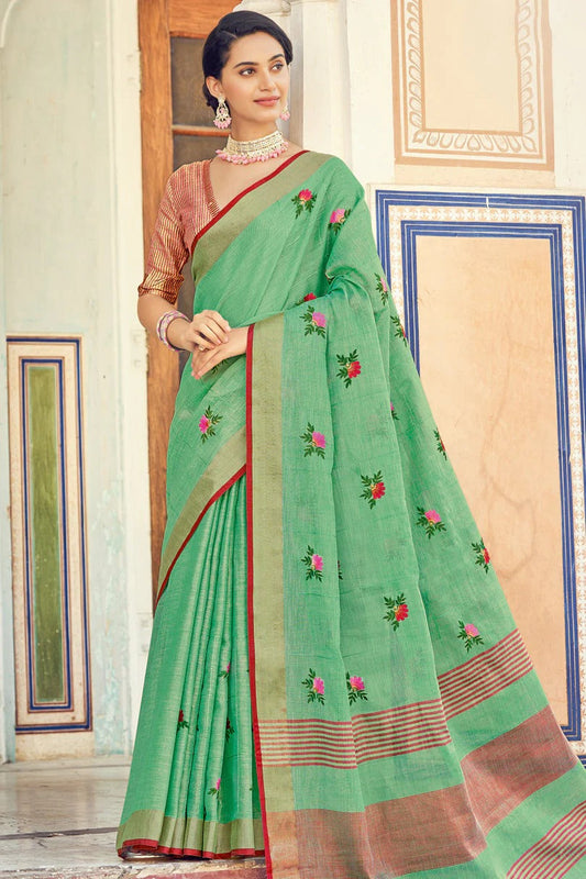 Green Colour Linen Traditional Saree In Woven Work SD1101242
