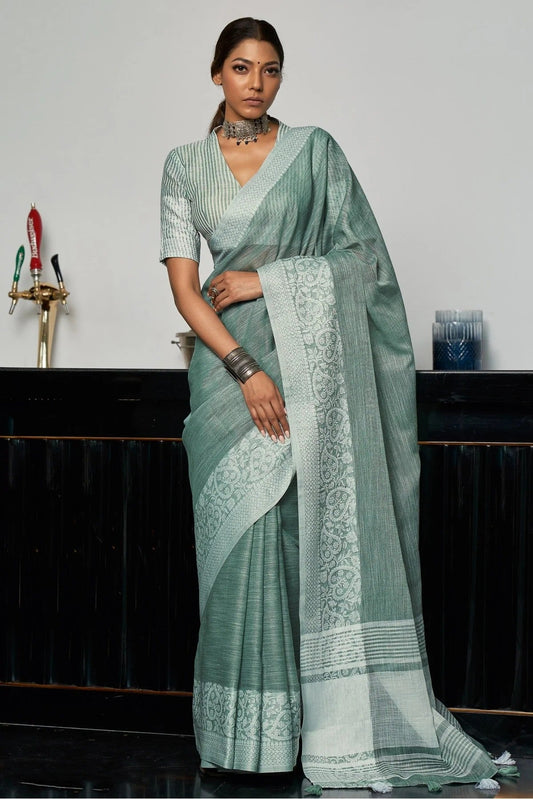 Green Colour Linen Woven Saree SD1100205