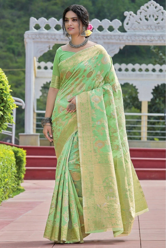 Green Colour Linen Woven Saree SD1100215