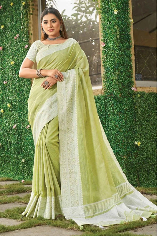 Green Colour Linen Woven Saree SD1100518