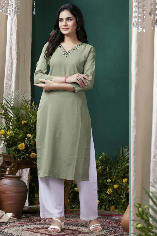 Green Colour Maaza Cotton Kurta And Pant Set KR1111340