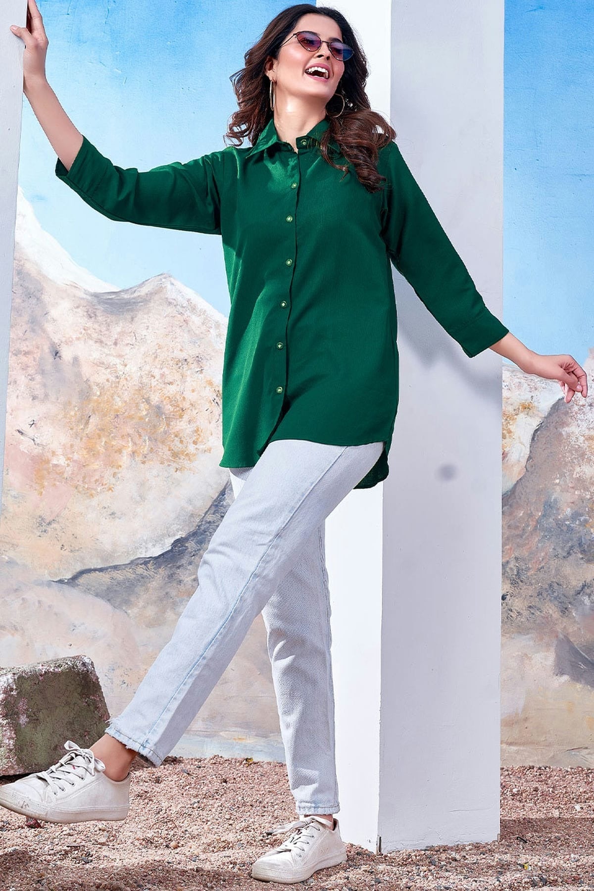 Green Colour Maaza Cotton Solid  Work Readymade Top TP1110735
