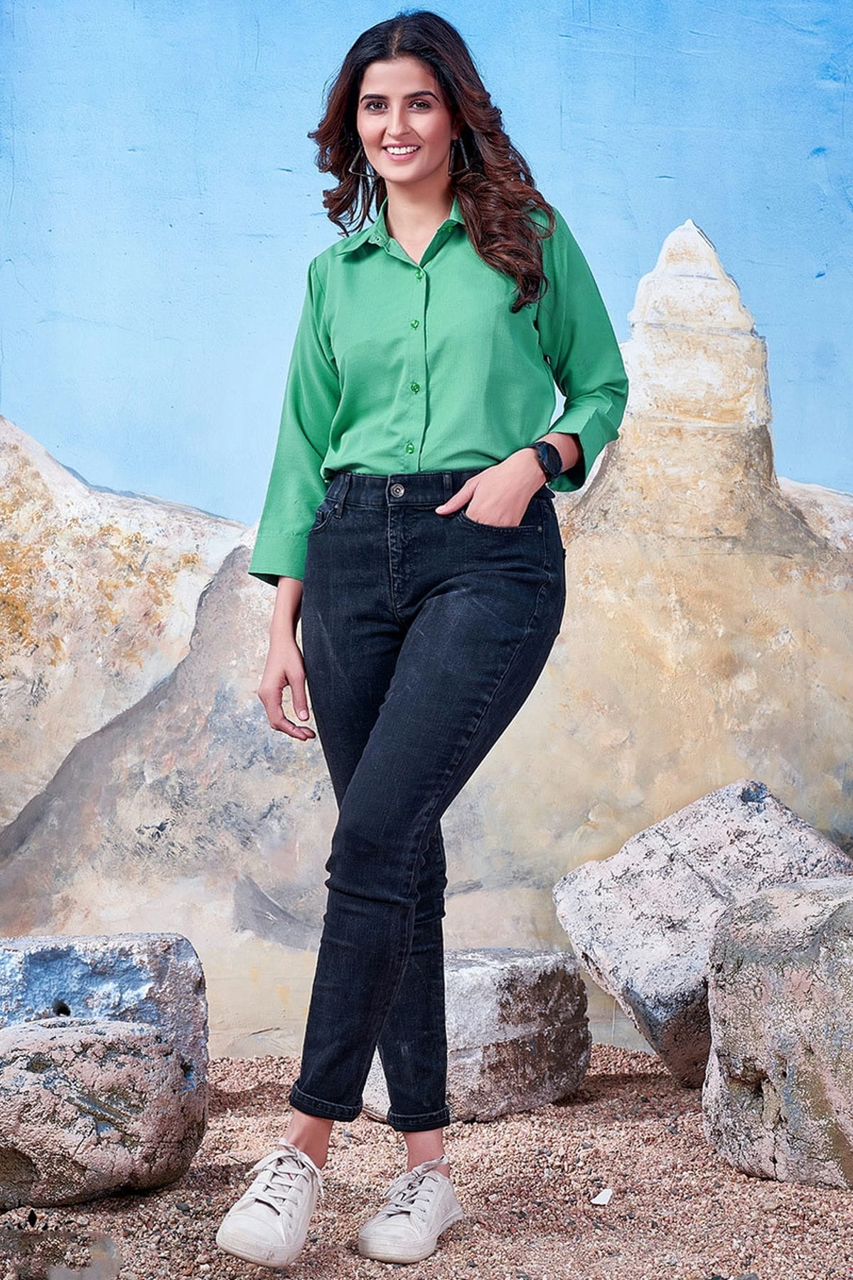 Green Colour Maaza Cotton Solid  Work Readymade Top TP1110741