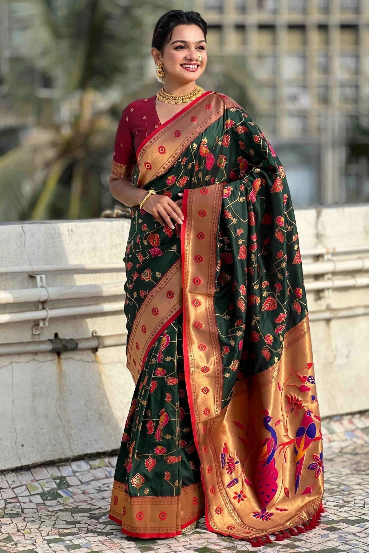 Green Colour Meenakari Work Soft Silk Paithani Sarees SD1113365