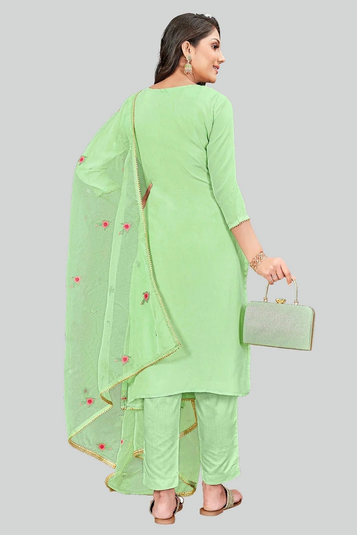 Green Colour Modal Silk Pant Style Suit SM1110641 A