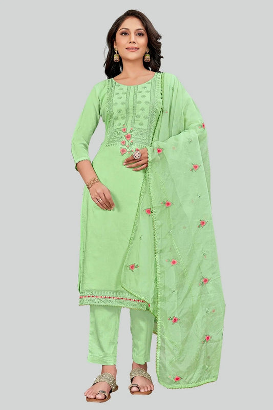 Green Colour Modal Silk Pant Style Suit SM1110641