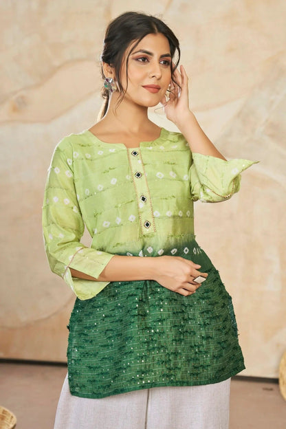 Green Colour Modal Silk Sequins Work Work Readymade Top TP1110755