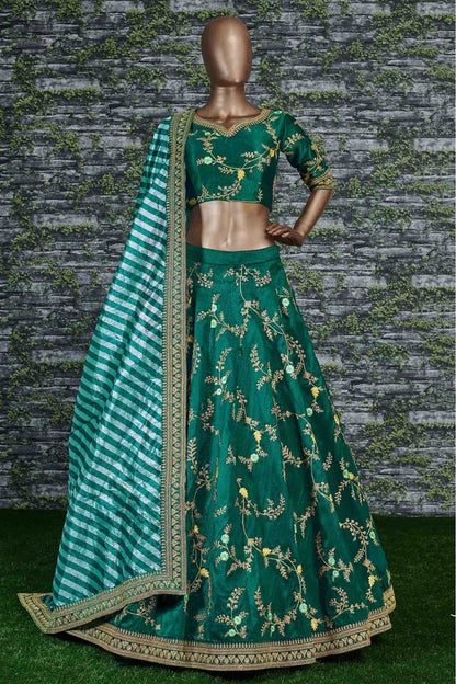 Green Colour Mulberry Silk Lehenga Choli LC1010052 A