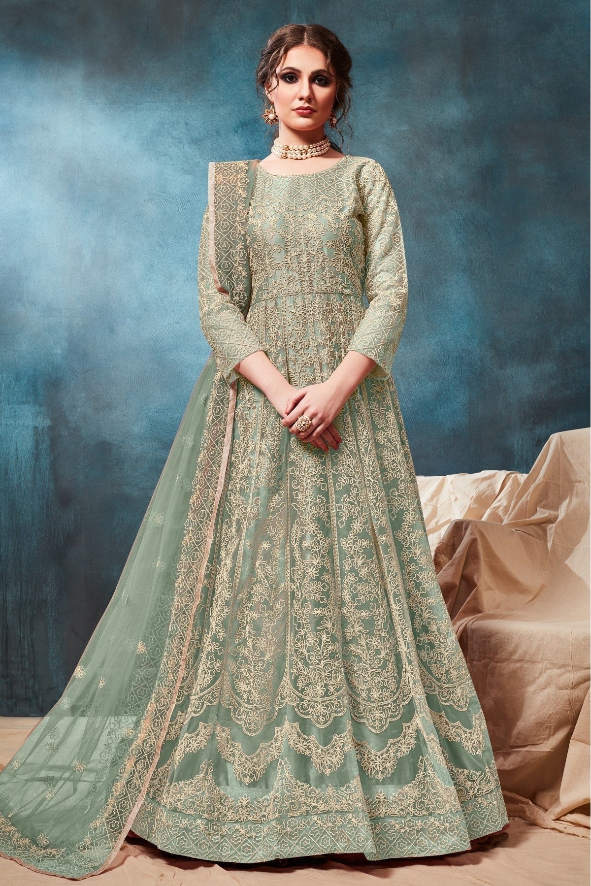 Green Colour Net Anarkali Suit SM1050014