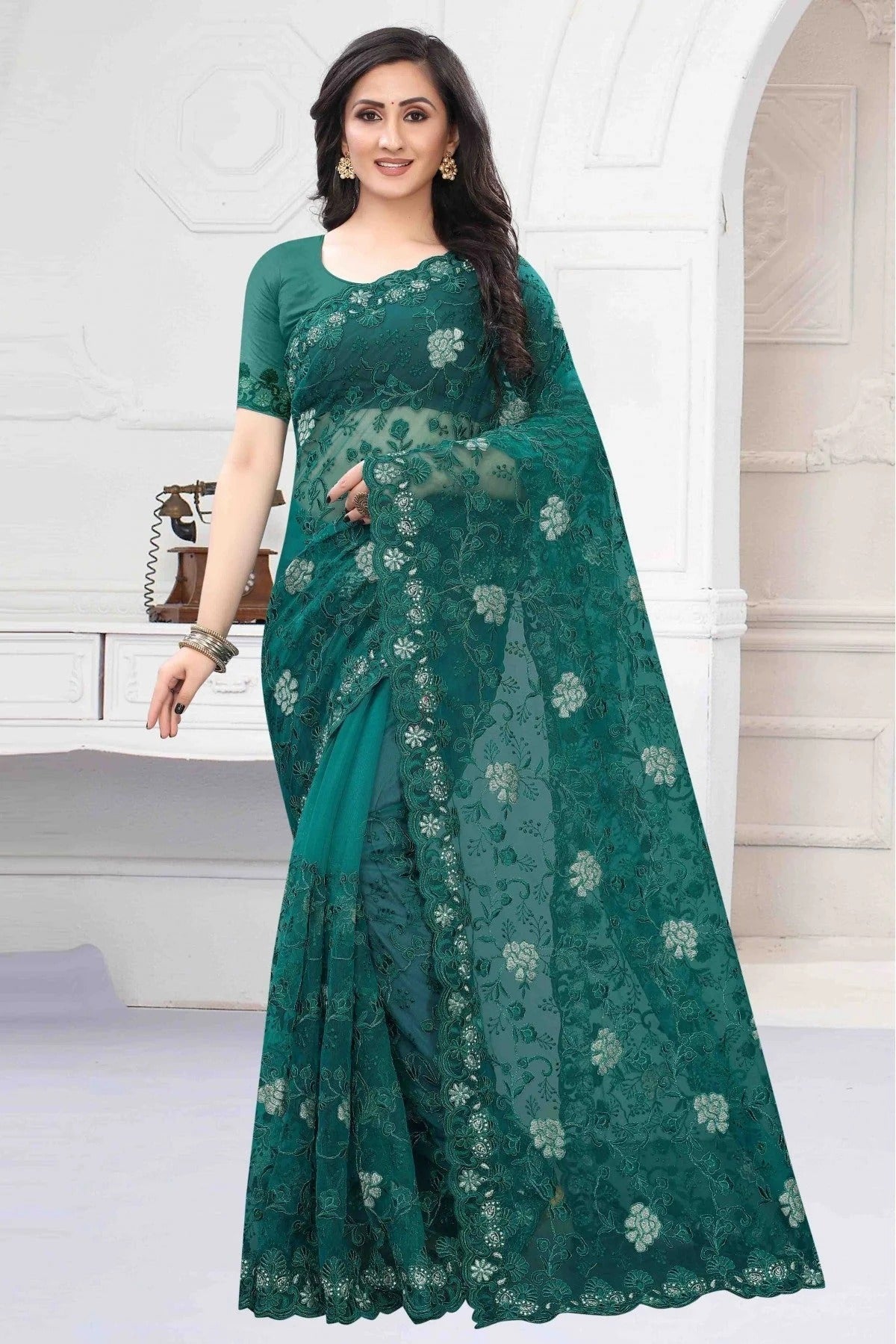 Green Colour Net Designer Saree SD1090156
